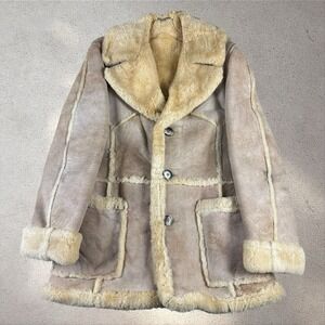 Vintage 60s 70s Suede Shearling Jacket Fits Men's Medium Marlboro Man Coat